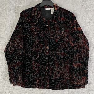 White Stag Velvet Burnout Top Womens XL Black Forest Fairy Witchy Whimsigoth